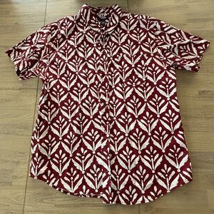Mens RSQ Button Down Shirt size XL Maroon Cream Plant Print